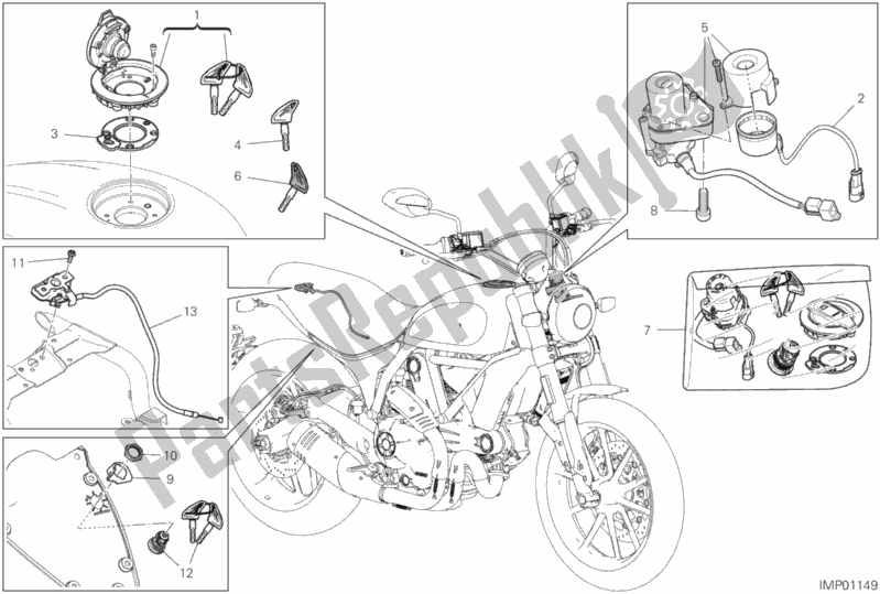 All parts for the 13e - Electrical Devices of the Ducati Scrambler Icon Thailand USA 803 2019